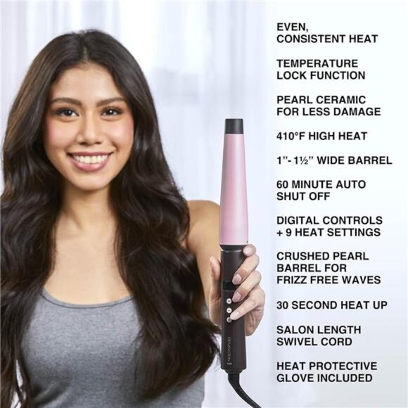 Remington CI9538 Pro 1"-1.5" Pearl Ceramic Conical Curling Wand, Digital - Picture 4 of 7